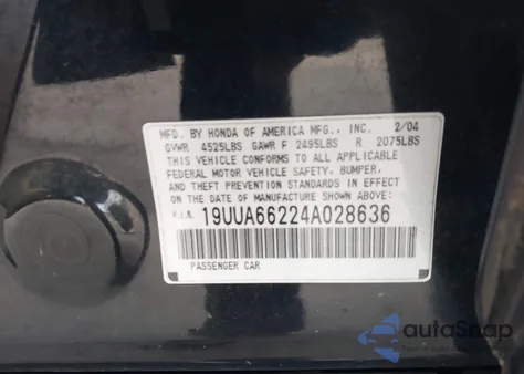 2004 Acura Tl Base W/Nav System (A5) from USA, damaged, VIN 19UUA66224A028636
